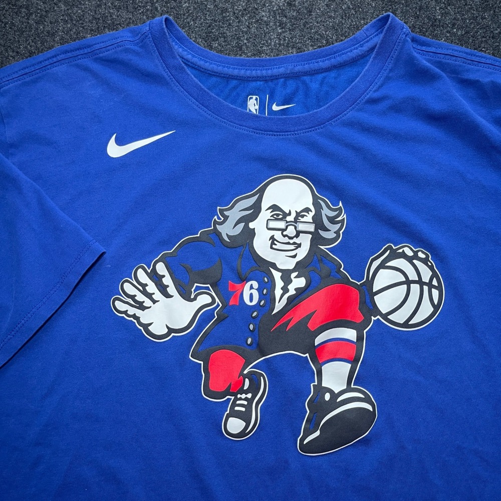 Nike Philadelphia 76ers Shirt Mens XXL Blue Excellent Ben Franklin Dri-FIT Tee